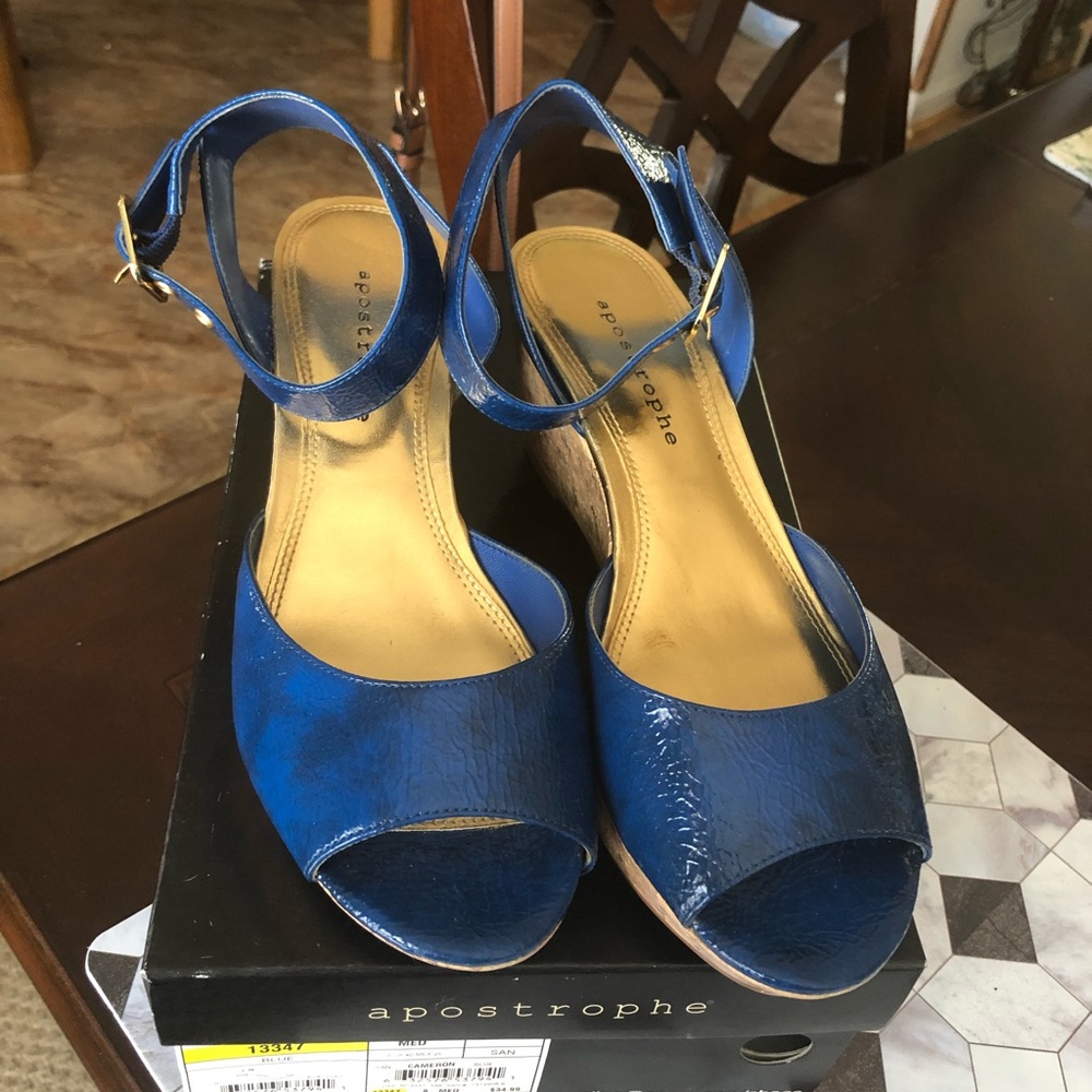 Bright Blue Ankle Strap Wedges